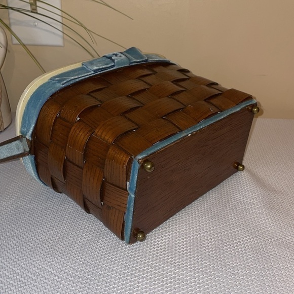 Vintage women’s  basket purse handbag unique handmade floral brown blue white - Picture 4 of 11